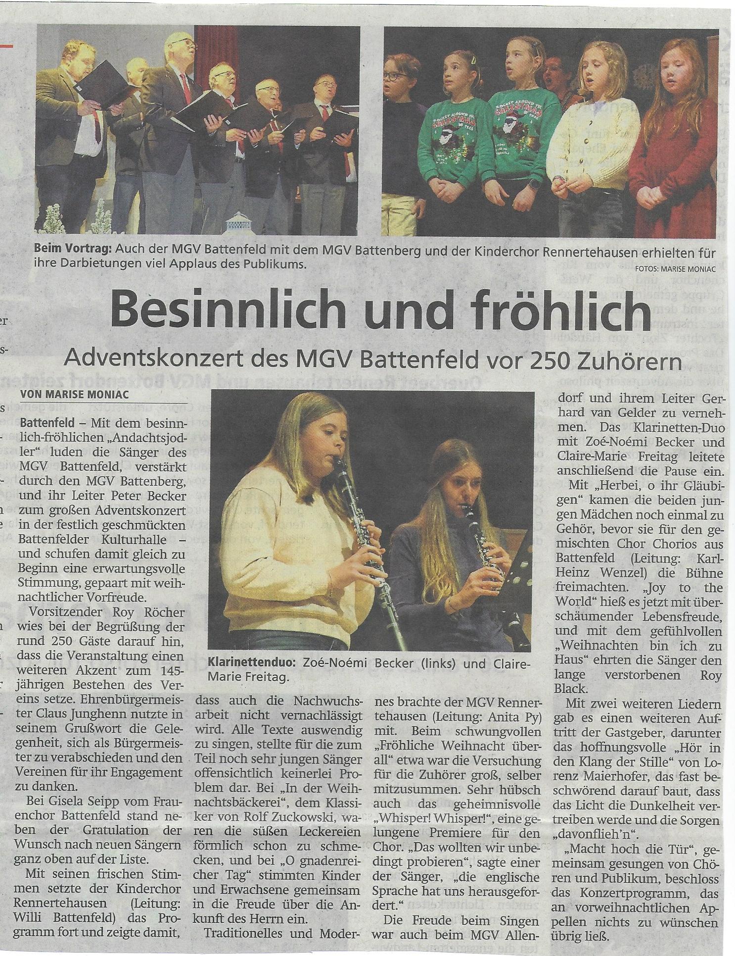 Adventskonzert MGV Battenfeld 145 Jahre